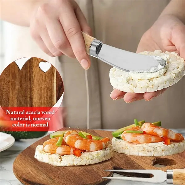 Heart-Shaped Bamboo Cheese Board & Knife Gift Set