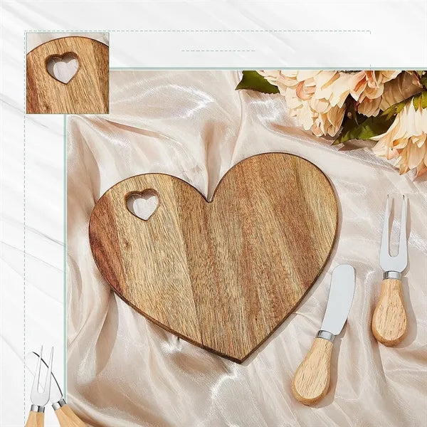 Heart-Shaped Bamboo Cheese Board & Knife Gift Set