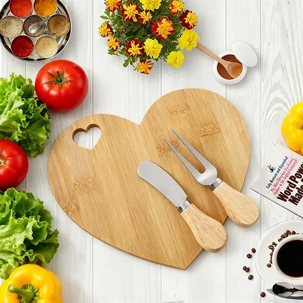 Heart-Shaped Bamboo Cheese Board & Knife Gift Set