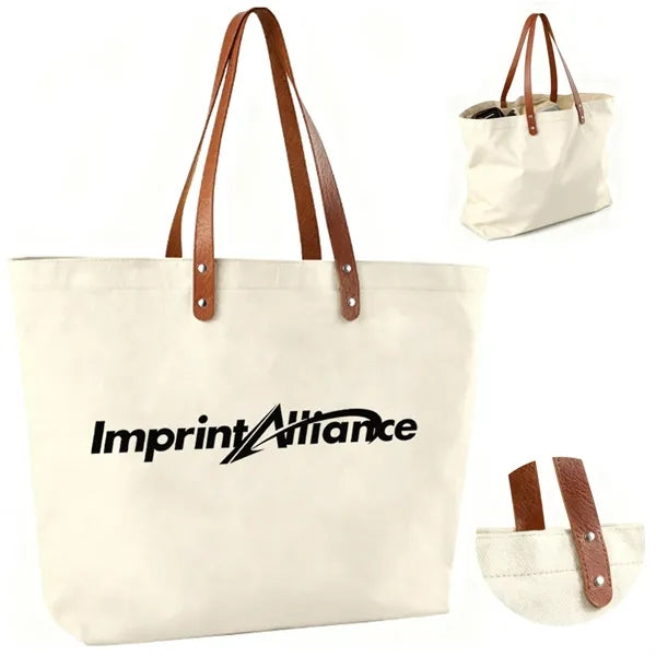 Canvas Tote Bag with PU Leather Handles