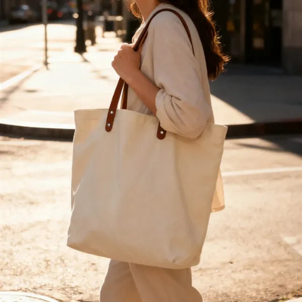 Canvas Tote Bag with PU Leather Handles