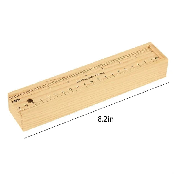 Colored Pencil Set In Wooden Ruler Box