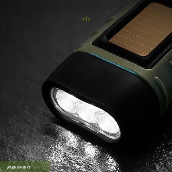 Solar Hand Crank LED Flashlight With Keychain