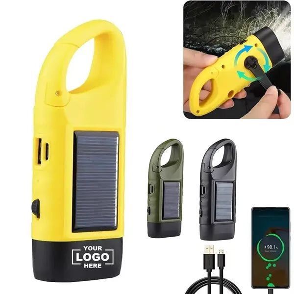 Solar Hand Crank Flashlight With USB Power Bank Keychain