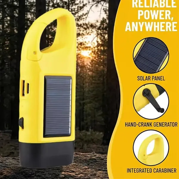 Solar Hand Crank Flashlight With USB Power Bank Keychain