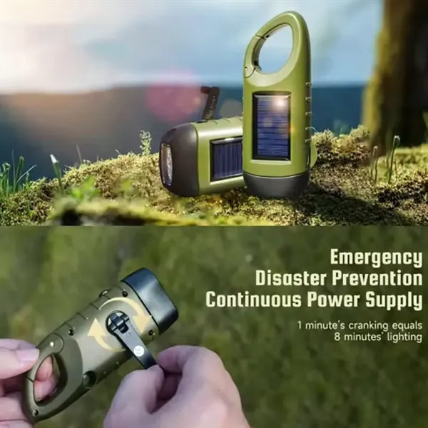 Solar Hand Crank Flashlight With USB Power Bank Keychain