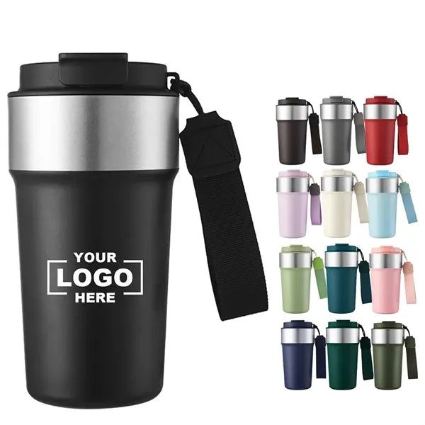 17 Oz Stainless Steel Insulated Travel Mug With Carry Strap