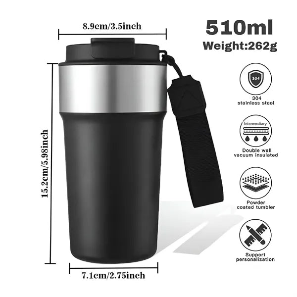 17 Oz Stainless Steel Insulated Travel Mug With Carry Strap
