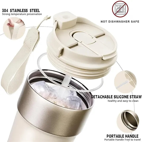 17 Oz Stainless Steel Insulated Travel Mug With Carry Strap