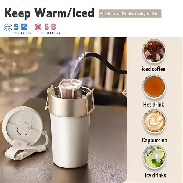 17 Oz Stainless Steel Insulated Travel Mug With Carry Strap