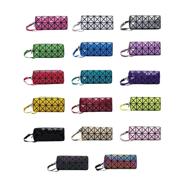 Holographic Geometric PU Leather Cosmetic Pouch