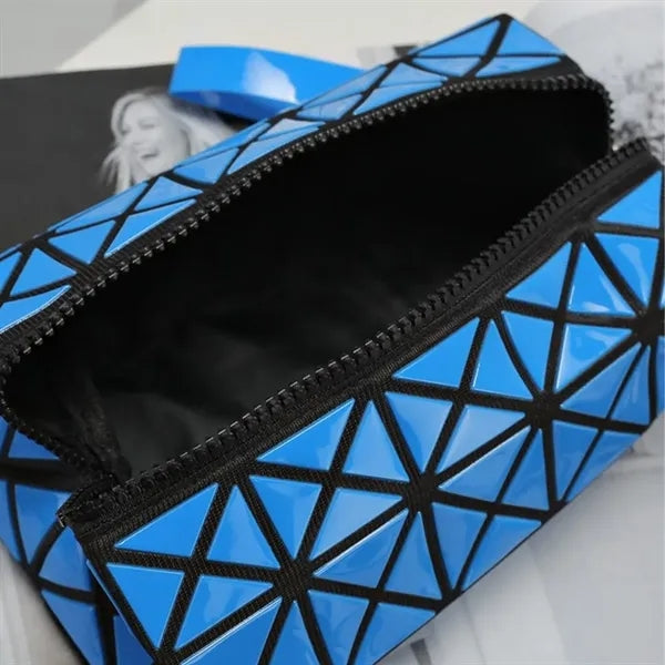 Holographic Geometric PU Leather Cosmetic Pouch