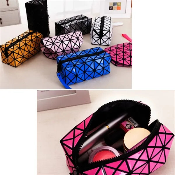 Holographic Geometric PU Leather Cosmetic Pouch