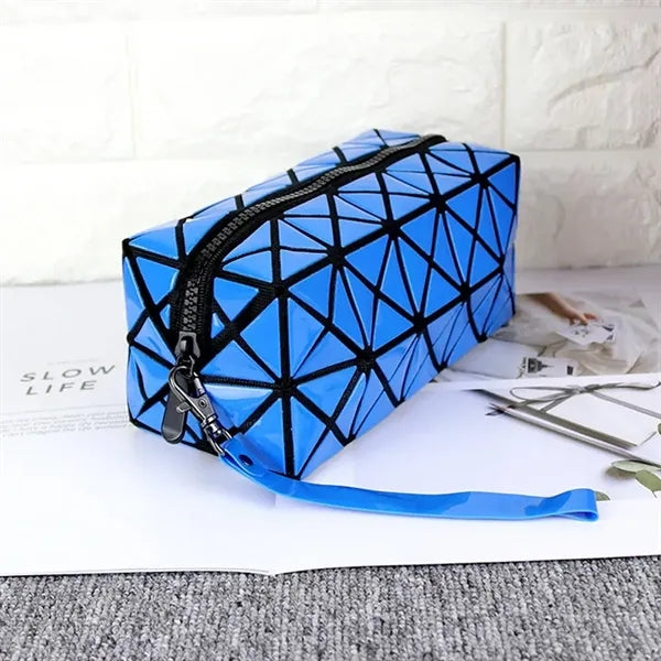 Holographic Geometric PU Leather Cosmetic Pouch