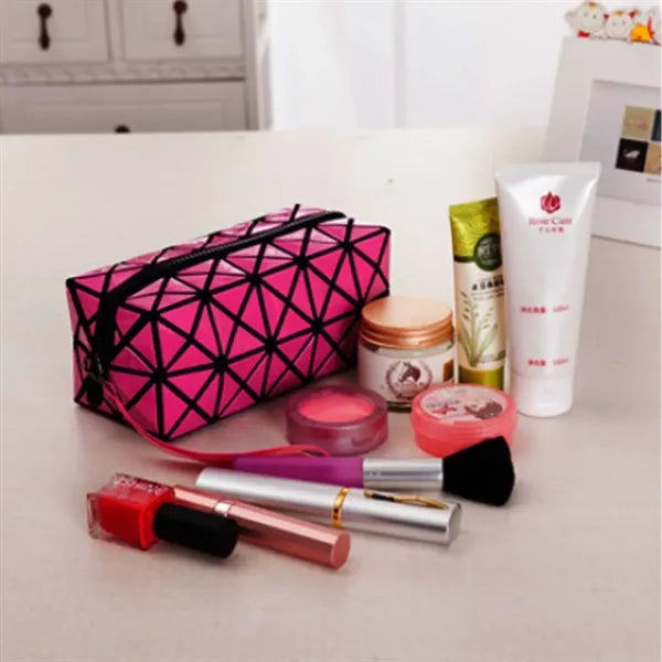 Holographic Geometric PU Leather Cosmetic Pouch