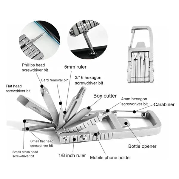 6 In 1 Stainless Steel Carabiner Multi Tool