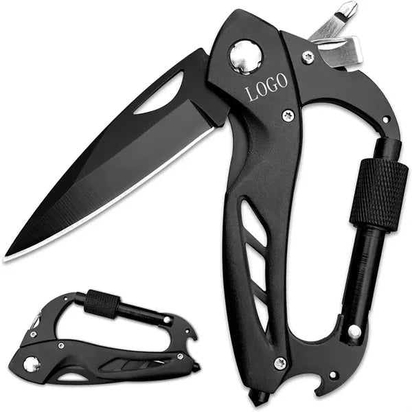 Multitool Carabiner with Folding Knife EDC Keychain Clip