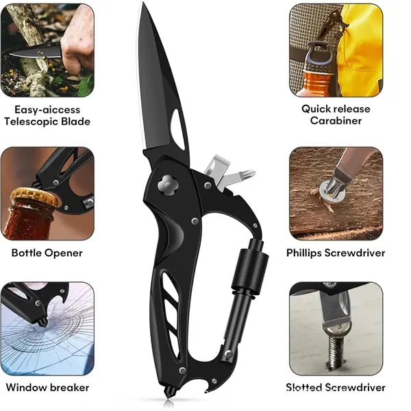 Multitool Carabiner with Folding Knife EDC Keychain Clip