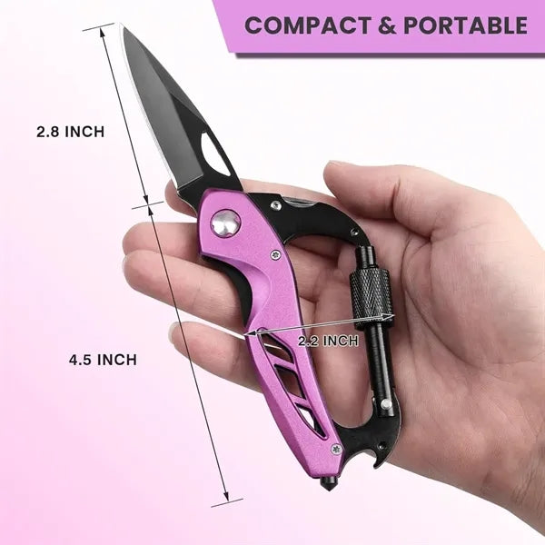 Multitool Carabiner with Folding Knife EDC Keychain Clip