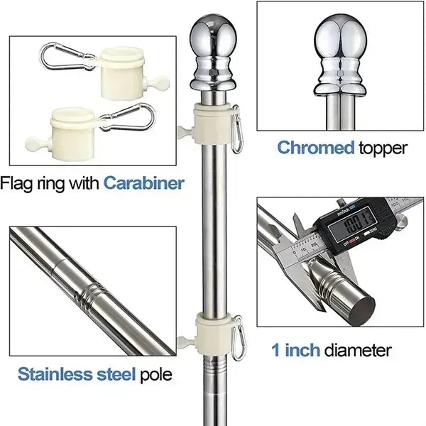 6 Ft Stainless Steel Flagpole Outdoor Flag Kit For House