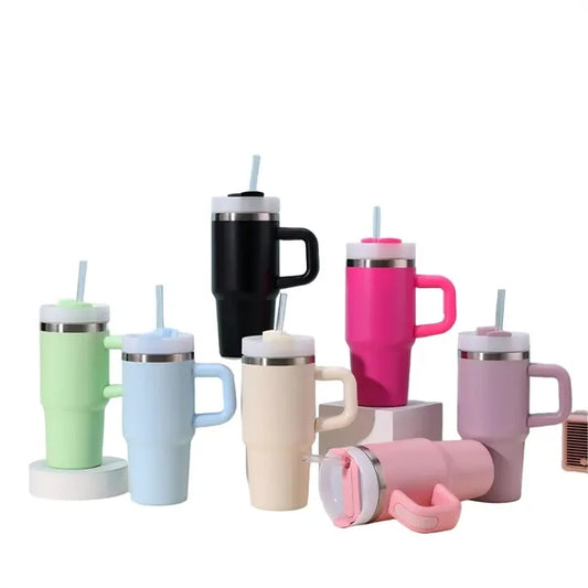 14OZ Insulated Travel Mug with Handle & Straw