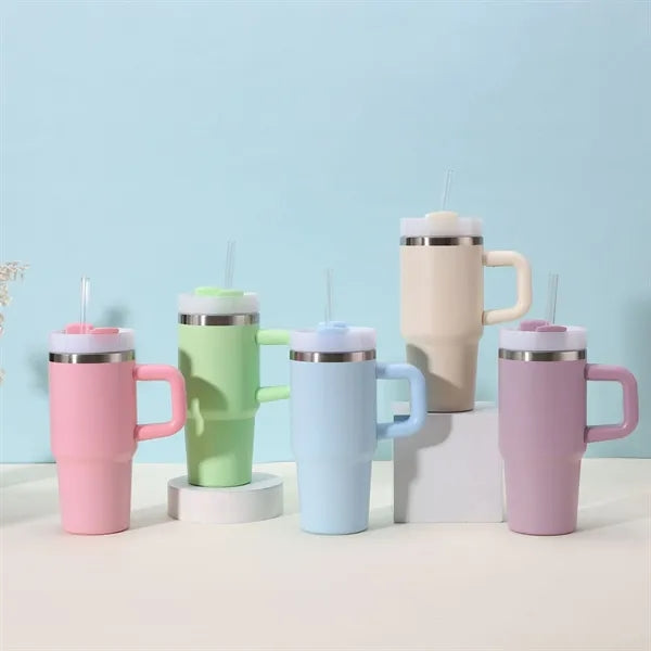 14OZ Insulated Travel Mug with Handle & Straw