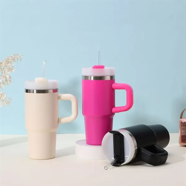 14OZ Insulated Travel Mug with Handle & Straw