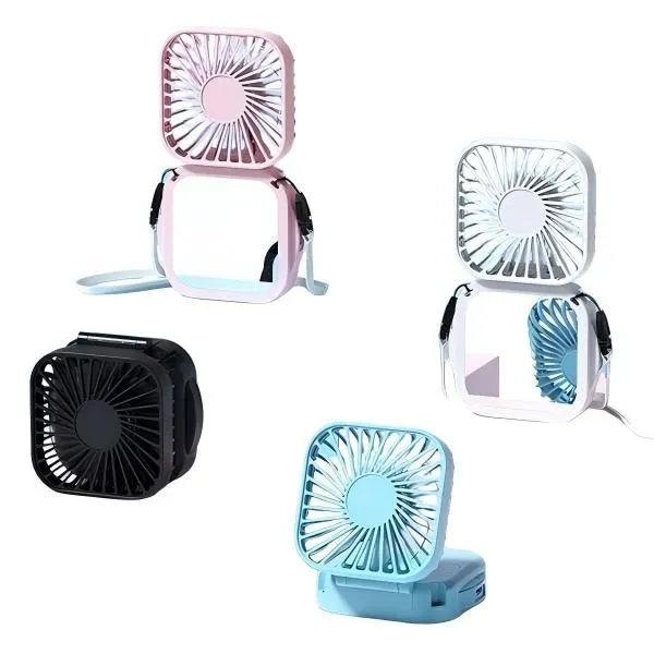 Mini Foldable Neck Hanging Handheld Fan with Makeup Mirror