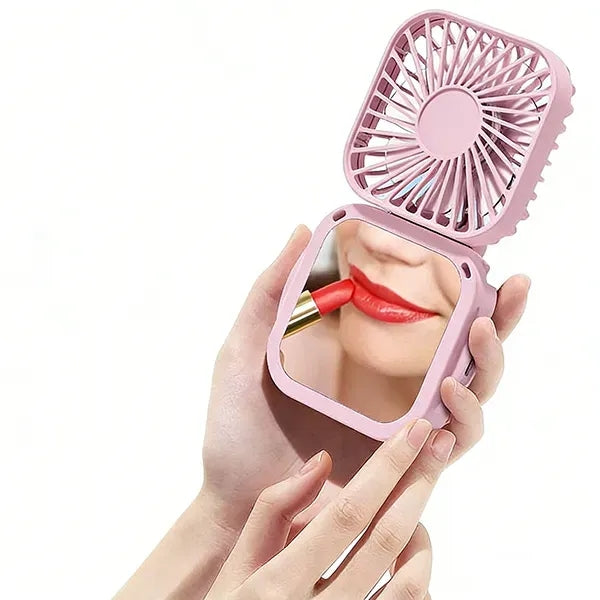 Mini Foldable Neck Hanging Handheld Fan with Makeup Mirror