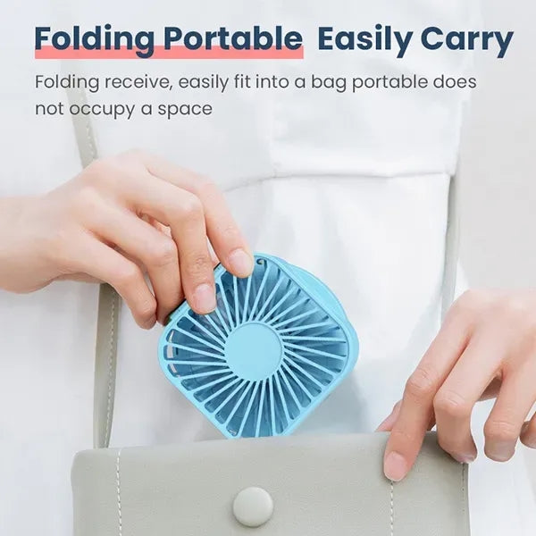 Mini Foldable Neck Hanging Handheld Fan with Makeup Mirror