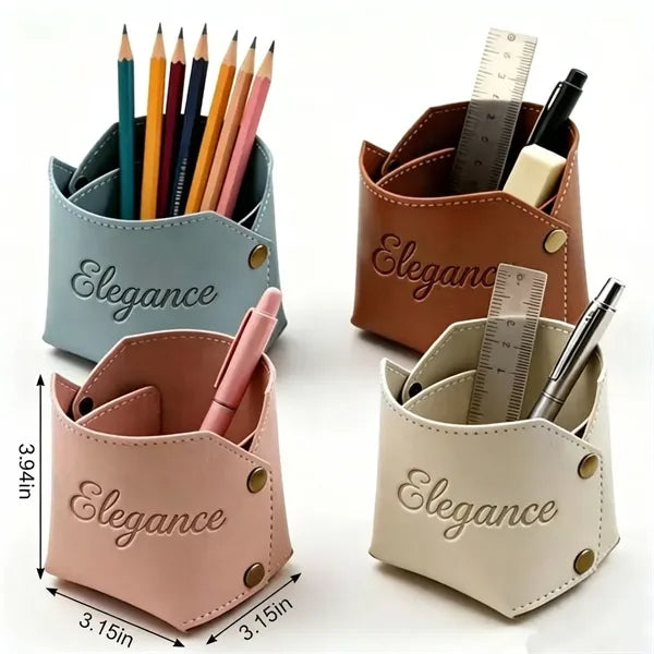 Simple Leather Makeup Brush Organizer Pen Holder with Custom
