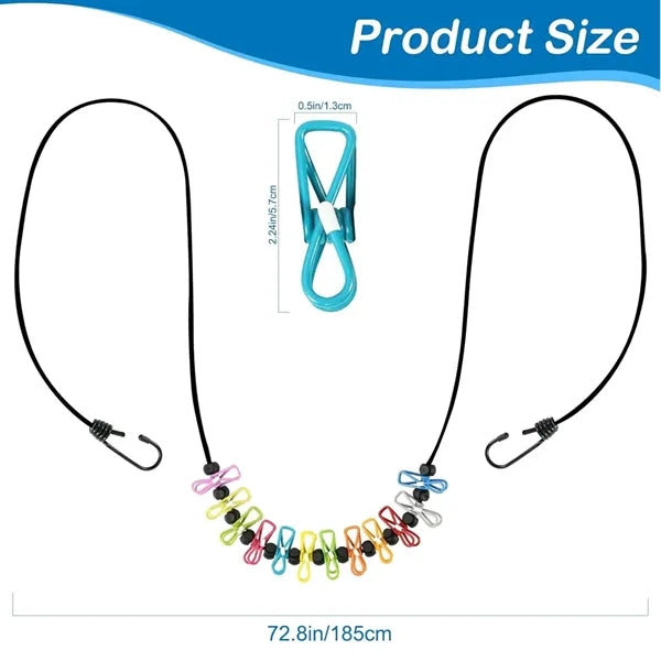72in Retractable Portable Clothesline with 12 Clips Bag