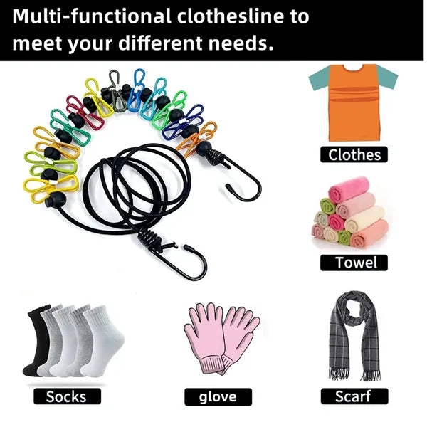 72in Retractable Portable Clothesline with 12 Clips Bag