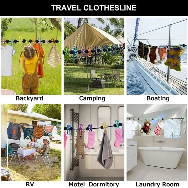 72in Retractable Portable Clothesline with 12 Clips Bag