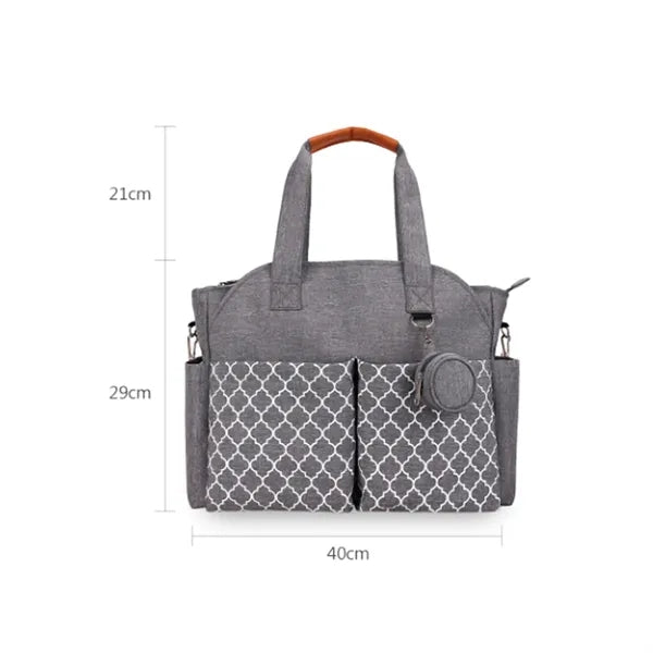 Large Capacity Patterned Diaper Tote Bag With Pacifier Pouch