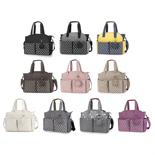 Large Capacity Patterned Diaper Tote Bag With Pacifier Pouch