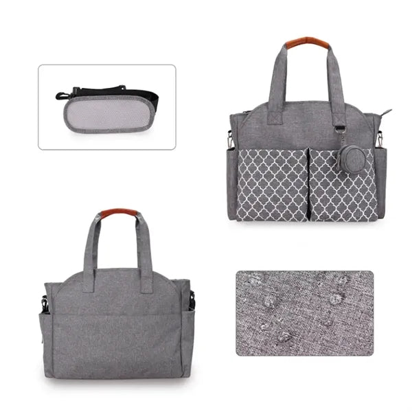 Large Capacity Patterned Diaper Tote Bag With Pacifier Pouch