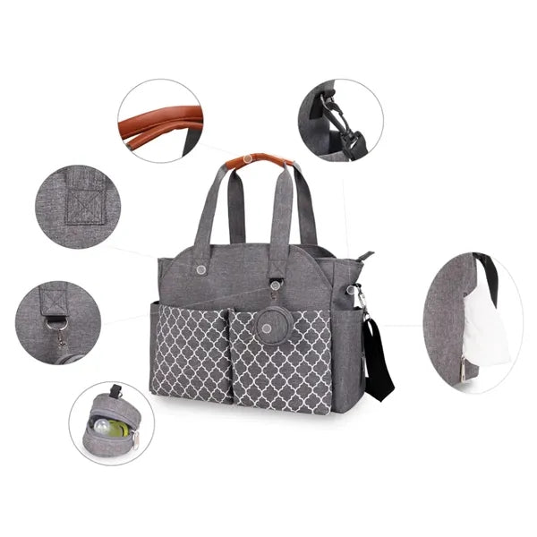 Large Capacity Patterned Diaper Tote Bag With Pacifier Pouch