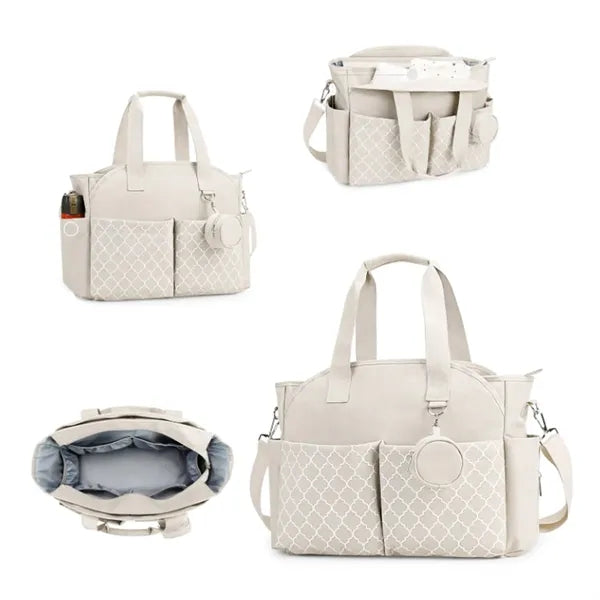 Large Capacity Patterned Diaper Tote Bag With Pacifier Pouch