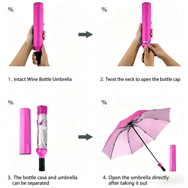 Wine Bottle Umbrella, Foldable Outdoor Sunshade Rainproof