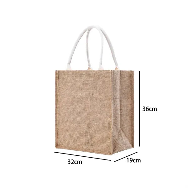 Natural Jute Burlap A4 Tote Bag W/ White Cotton Rope Handles