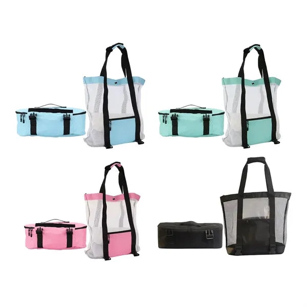 2-In-1 Detachable Insulated Cooler Mesh Beach Tote Bag