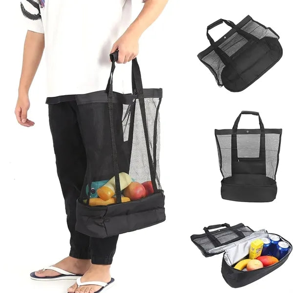 2-In-1 Detachable Insulated Cooler Mesh Beach Tote Bag