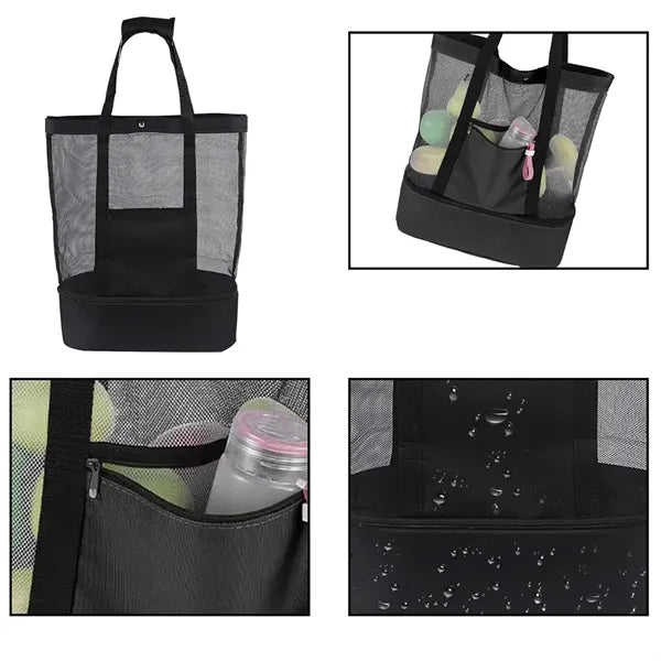 2-In-1 Detachable Insulated Cooler Mesh Beach Tote Bag