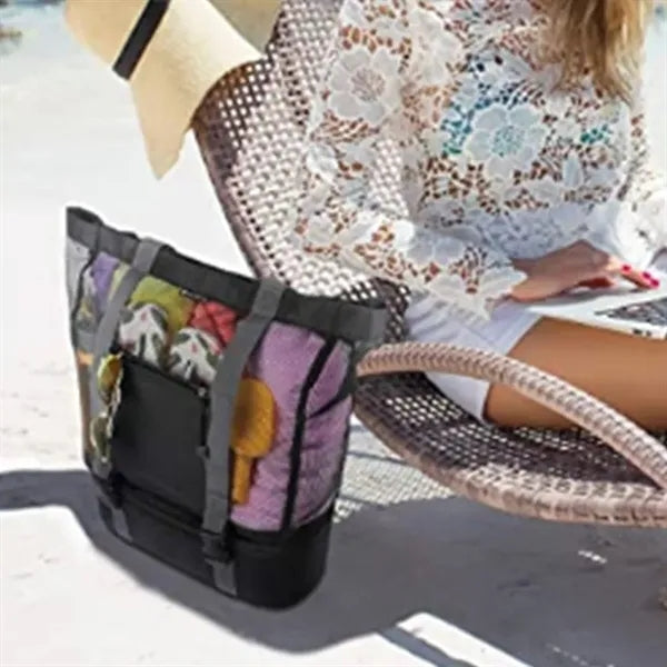 2-In-1 Detachable Insulated Cooler Mesh Beach Tote Bag