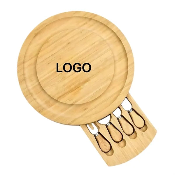 Round Bamboo Cheese Board With Knife Set