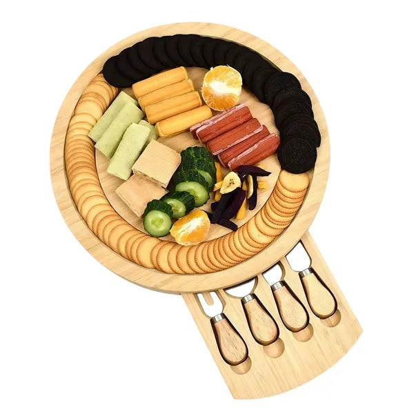 Round Bamboo Cheese Board With Knife Set