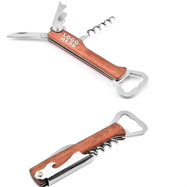 Wood Handle Steel Corkscrew Wine Beer Bottle Opener