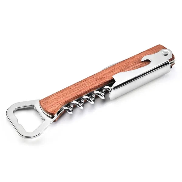 Wood Handle Steel Corkscrew Wine Beer Bottle Opener