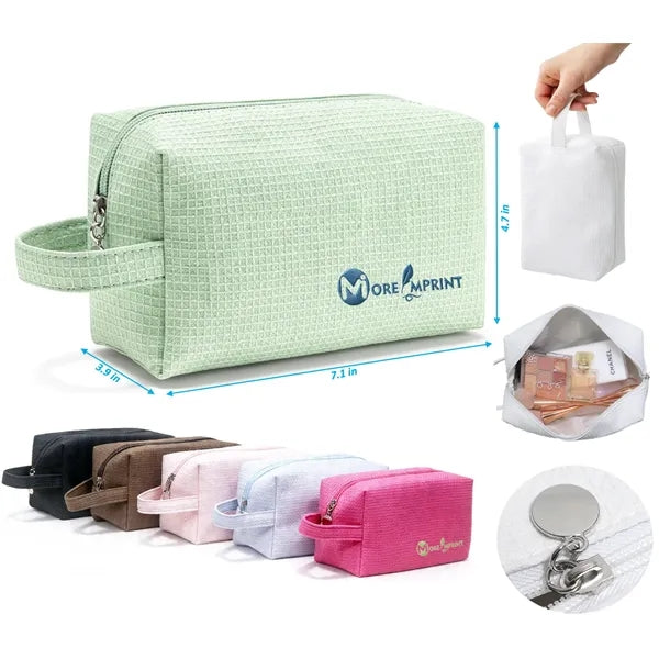 Waffle Cotton Cosmetic Bag Portable Travel Toiletry Case
